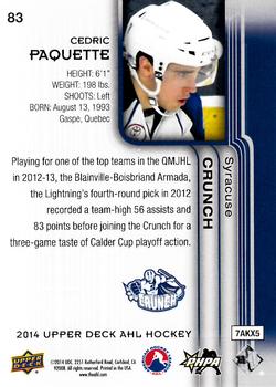 2014 Upper Deck AHL #83 Cedric Paquette Back