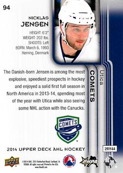 2014 Upper Deck AHL #94 Nicklas Jensen Back