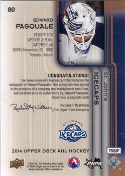 2014 Upper Deck AHL - Autographs #80 Edward Pasquale Back