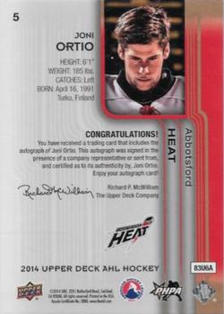 2014 Upper Deck AHL - Autographs #5 Joni Ortio Back
