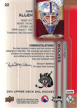 2014 Upper Deck AHL - Autographs #22 Jake Allen Back
