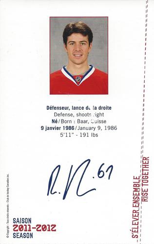 2011-12 Montreal Canadiens #NNO Raphael Diaz Back
