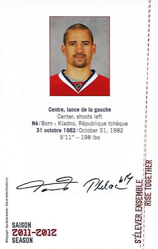 2011-12 Montreal Canadiens #NNO Tomas Plekanec Back