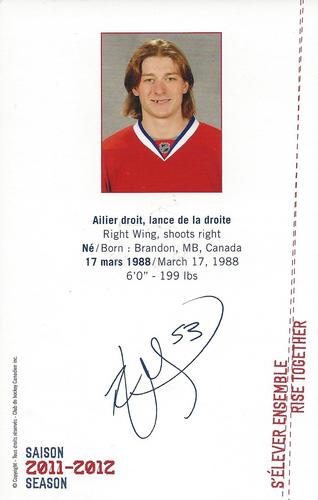 2011-12 Montreal Canadiens #NNO Ryan White Back