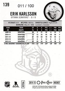 2014-15 O-Pee-Chee - Black Rainbow #139 Erik Karlsson Back