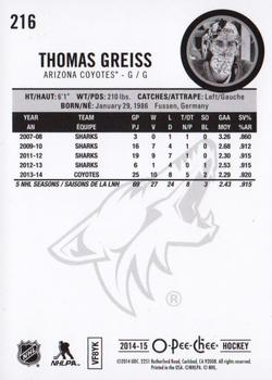 2014-15 O-Pee-Chee - Rainbow #216 Thomas Greiss Back