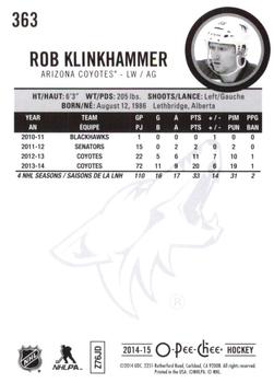 2014-15 O-Pee-Chee - Rainbow #363 Rob Klinkhammer Back