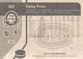 2014-15 O-Pee-Chee - Retro #353 Carey Price Back