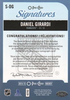 2014-15 O-Pee-Chee - Signatures #S-DG Daniel Girardi Back