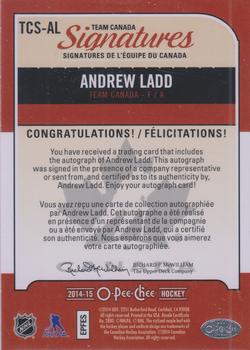 2014-15 O-Pee-Chee - Team Canada Signatures #TCS-AL Andrew Ladd Back