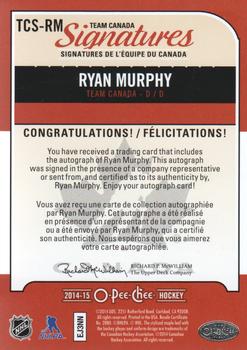 2014-15 O-Pee-Chee - Team Canada Signatures #TCS-RM Ryan Murphy Back