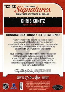 2014-15 O-Pee-Chee - Team Canada Signatures #TCS-CK Chris Kunitz Back