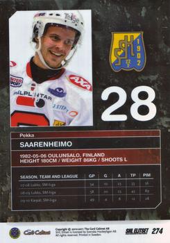 2010-11 SHL Elitset #274 Pekka Saarenheimo Back