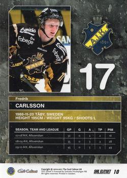 2010-11 SHL Elitset #10 Fredrik Carlsson Back