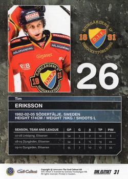 2010-11 SHL Elitset #31 Tim Eriksson Back