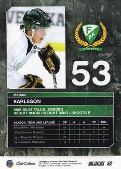 2010-11 SHL Elitset #52 Markus Karlsson Back