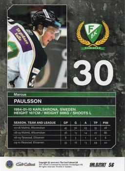2010-11 SHL Elitset #56 Marcus Paulsson Back