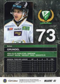 2010-11 SHL Elitset #61 Anton Grundel Back