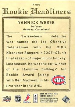 2009-10 Upper Deck - Rookie Headliners #RH10 Yannick Weber Back