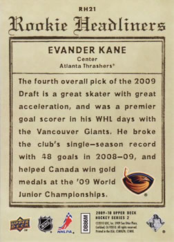 2009-10 Upper Deck - Rookie Headliners #RH21 Evander Kane Back