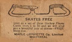 1924-25 Maple Crispette (V130) #5 Skinner Back
