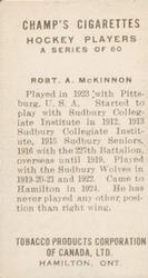1924-25 Champ's Cigarettes (C144) #NNO Robert A. McKinnon Back