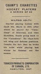1924-25 Champ's Cigarettes (C144) #NNO Wilfrid Coutu Back