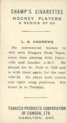 1924-25 Champ's Cigarettes (C144) #NNO Lloyd B. Andrews Back