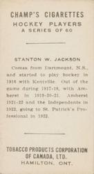 1924-25 Champ's Cigarettes (C144) #NNO Stanton W. Jackson Back