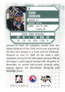 2009-10 In The Game Between The Pipes #6 Chad Johnson Back