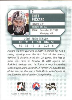 2009-10 In The Game Between The Pipes #7 Chet Pickard Back