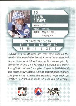 2009-10 In The Game Between The Pipes #10 Devan Dubnyk Back