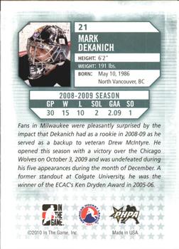 2009-10 In The Game Between The Pipes #21 Mark Dekanich Back