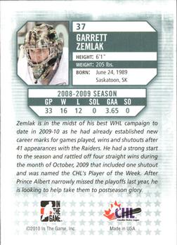 2009-10 In The Game Between The Pipes #37 Garrett Zemlak Back