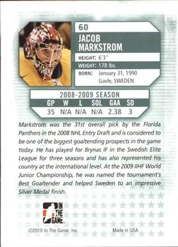 2009-10 In The Game Between The Pipes #60 Jacob Markstrom Back