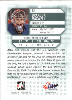 2009-10 In The Game Between The Pipes #61 Brandon Maxwell Back