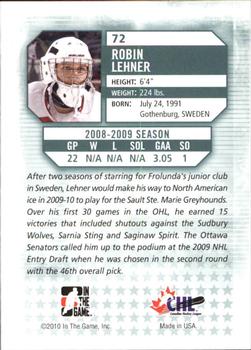 2009-10 In The Game Between The Pipes #72 Robin Lehner Back