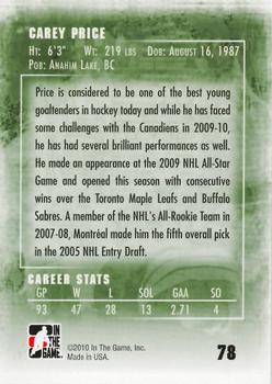 2009-10 In The Game Between The Pipes #78 Carey Price Back