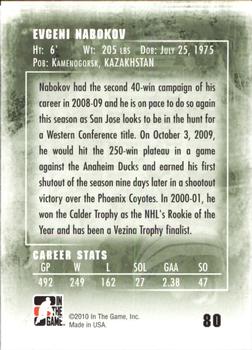 2009-10 In The Game Between The Pipes #80 Evgeni Nabokov Back