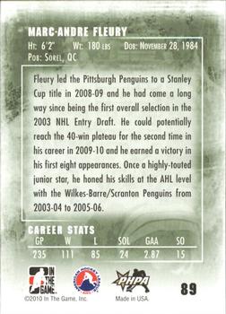 2009-10 In The Game Between The Pipes #89 Marc-Andre Fleury Back