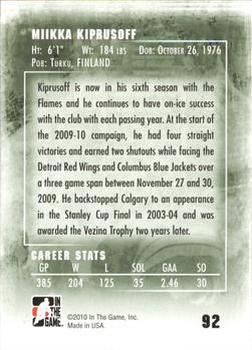 2009-10 In The Game Between The Pipes #92 Miikka Kiprusoff Back