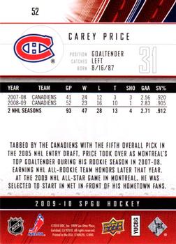 2009-10 SP Game Used #52 Carey Price Back