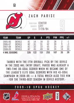 2009-10 SP Game Used #61 Zach Parise Back