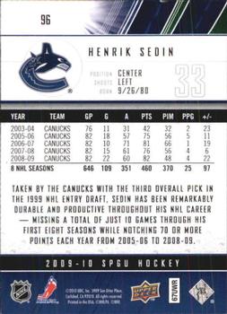 2009-10 SP Game Used #96 Henrik Sedin Back