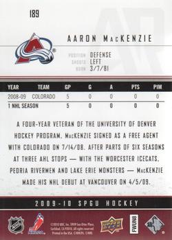 2009-10 SP Game Used #189 Aaron MacKenzie Back