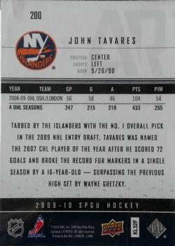 2009-10 SP Game Used #200 John Tavares Back