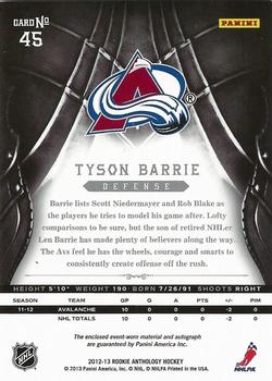 2012-13 Panini Rookie Anthology - Crown Royale Rookie Silhouette Prime #45 Tyson Barrie Back