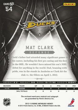 2012-13 Panini Rookie Anthology - Crown Royale Rookie Silhouette Prime #54 Mat Clark Back