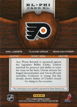 2012-13 Panini Rookie Anthology - Crown Royale Royal Lineage #RL-PHI Claude Giroux / Eric Lindros / Sean Couturier Back