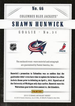 2012-13 Panini Rookie Anthology - Pacific Luxury Suite Rookie Autograph #66 Shawn Hunwick Back